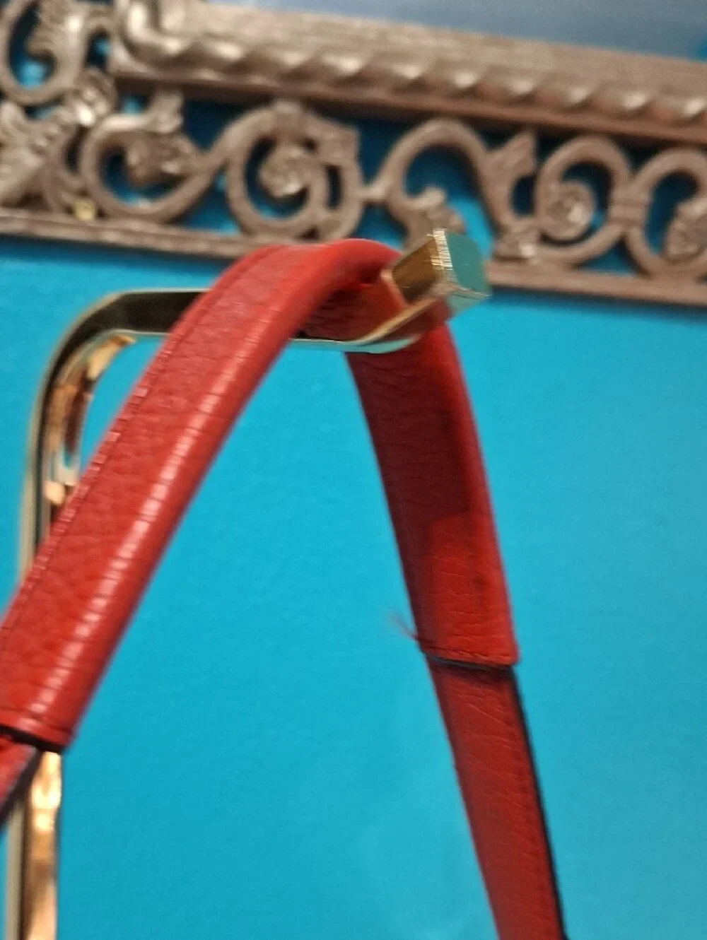 Coach Park Signature Canvas Shoulder Bag in Tan with Red Trim F30341